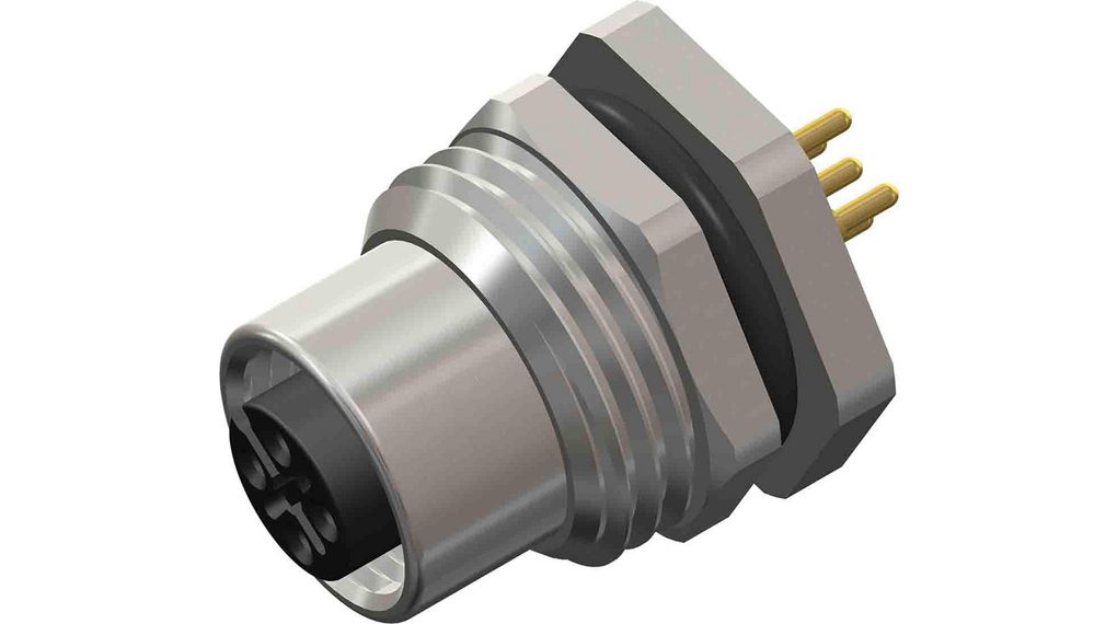 Circular Connector, M12, Socket, Straight, Poles - 5, PC Pins, Panel Mount, 26.6mm